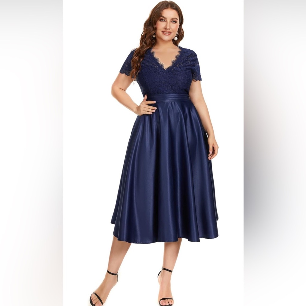 Ever-Pretty Plus Women's Plus Size V Neck,Lace Satin Cocktail Dress